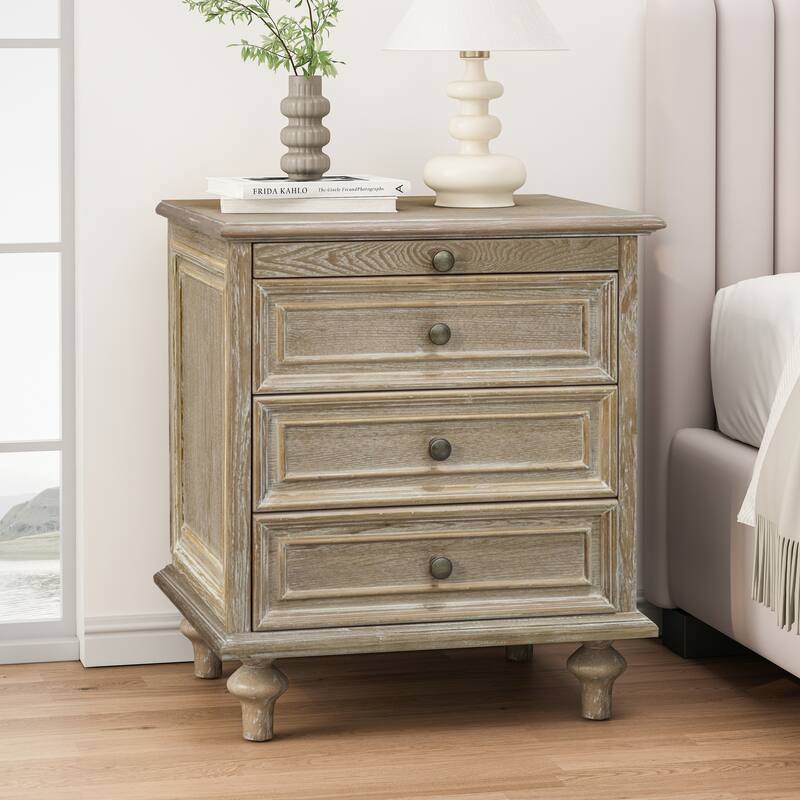 GDFStudio Vespertine Solid Wood 4-Drawer Nightstand with Pull-Out Tray