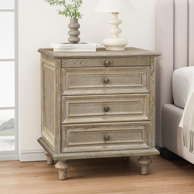 Nightstands with 4 Drawer,Wood Storage End Table with Hidden Pull-Out Shelf, with 4 Solid Wood Feet and Metal Handle