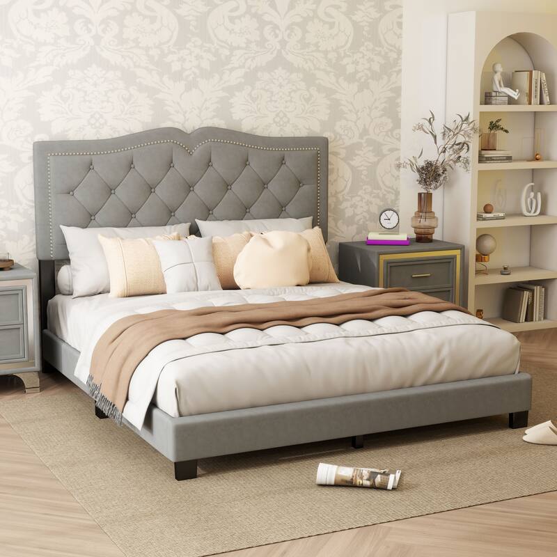 Upholstered bed frame with rivet design