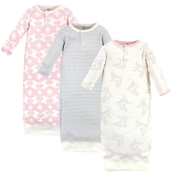 slide 1 of 1, Touched by Nature Baby Girl Organic Cotton Henley Long-Sleeve Gowns 3pk, Bird 0-6 Months - Bird