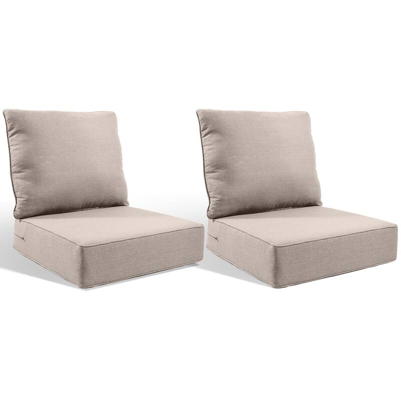 Pocassy 24x24x6 Inch Thick Cushions Pillows Set Indoor Outdoor Deep Seat Water & Fade Resistant - Beige Cushion - 2 Set Seat & Back Cushion