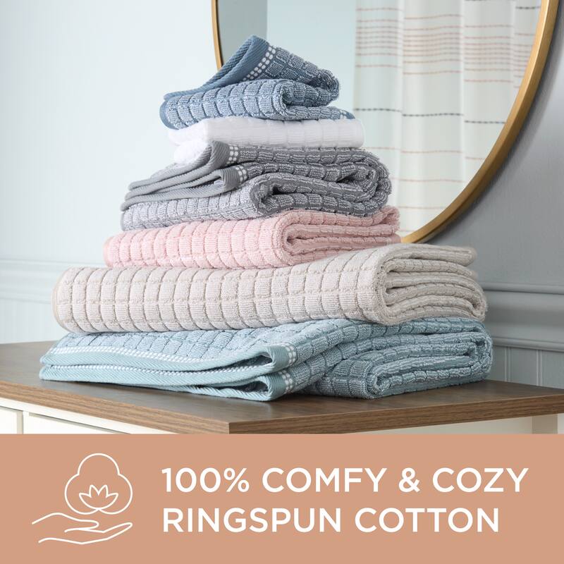 TOWN & COUNTRY EVERYDAY 6-Piece Textured Windowpane Set, 2 Bath, 2 Hand, 2 Wash, 100% Cotton