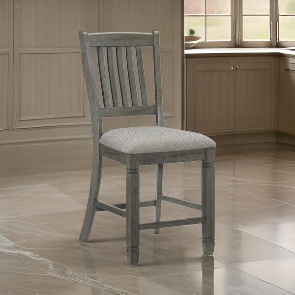 25 Inch Counter Height Chair Fabric Seat Antique Gray Wood Set of