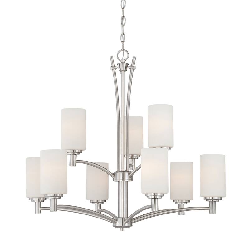Elk Home Pittman Brushed Nickel With White Glass Chandelier - 9-Light - Brushed Nickel