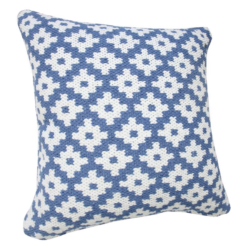 20" Blue and White Swiss Sun Geometric Square Throw Pillow