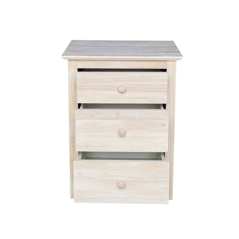 International Concepts Solid Wood 3-Drawer Nightstand, Unfinished Bedside Chest with 15.3" Extra-Deep Tiered Drawers