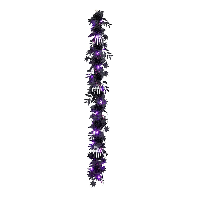 National Tree Company 6 ft. Artificial Bad to the Bone Halloween Garland, 30 Purple LED Lights, Battery Operated - 6 ft