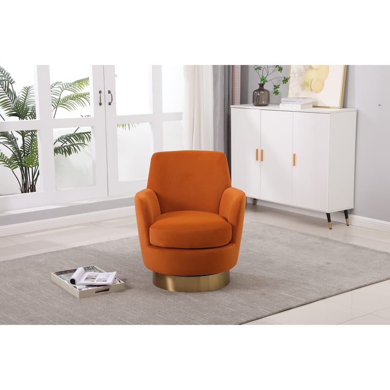Orange Velvet 29.3" Upholstered Swivel Barrel Chair