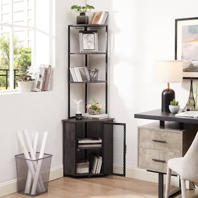 VECELO 5-Tier Corner Cabinet, Tall Storage Shelf, Bookshelf Display Shelves Rack for Living Room, Kitchen, Balcony, Small Space