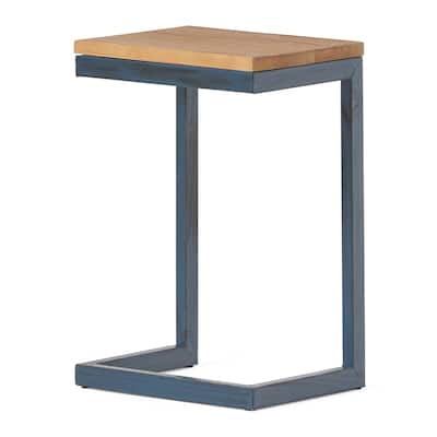 12.75 in. Brown and Black Rectangle Wood End Table with C Shaped Frame