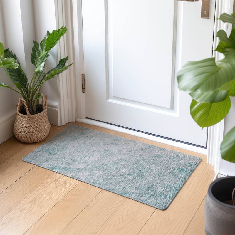 Machine Washable Indoor/ Outdoor Chantille Modern Abstract Rug - 1'8" x 2'6" - Teal
