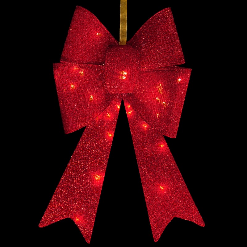 26" LED Lighted Red Tinsel Bow Christmas Decoration