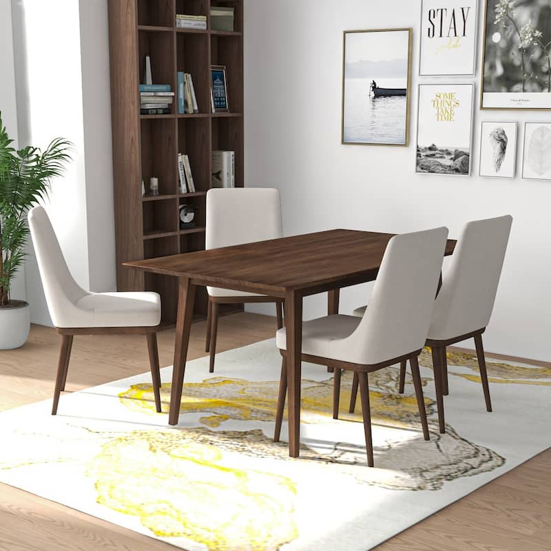 Aston Modern Solid Wood Walnut Dining Table and 4 Chairs Set