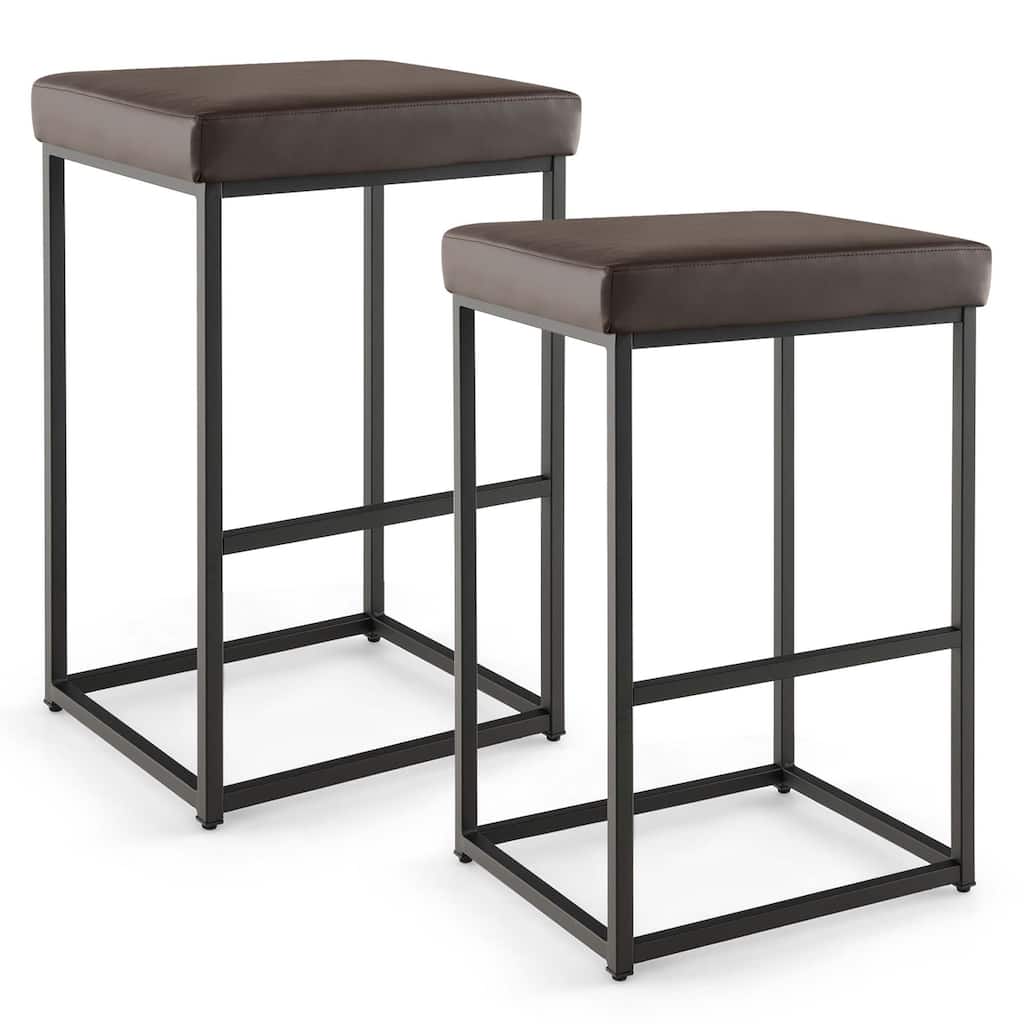 Costway 30" Barstools Set of 2 Upholstered Bar Height Chairs PU - See Details