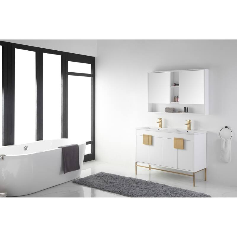 Modern Bathroom Vanity Set, Vitreous China Double Sink Top 48"
