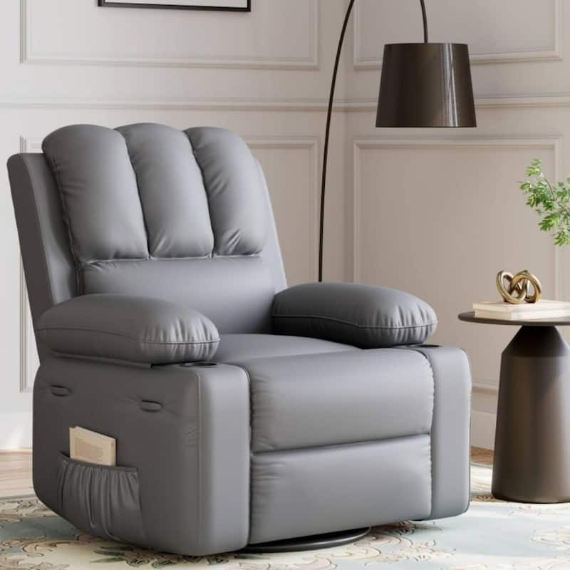 360° Rotation Manual Rocking Chair, Recliner Sofa Chair with Heat & Massage - Grey