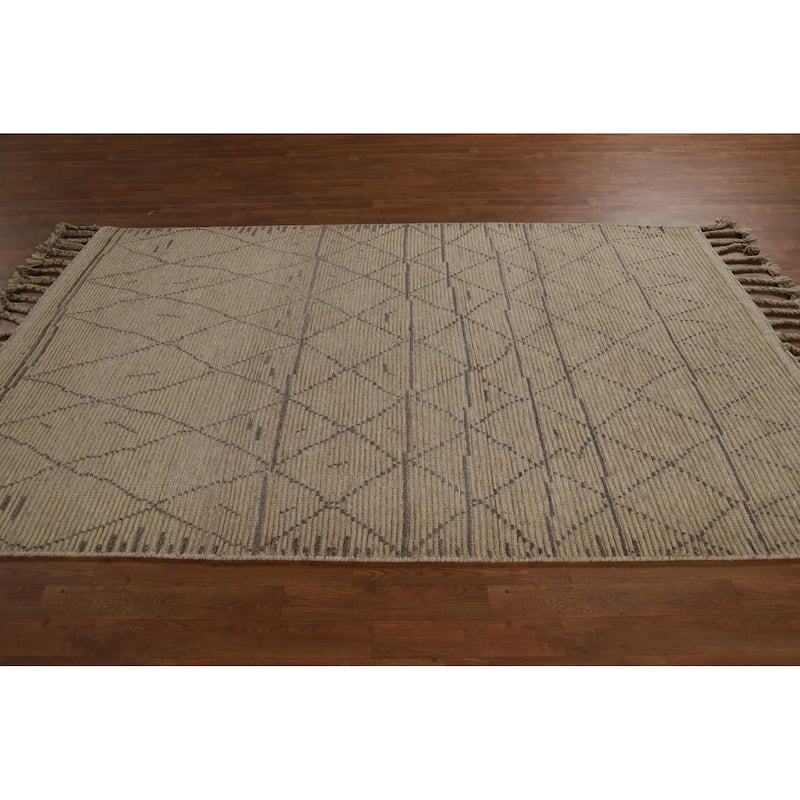 Trellis Moroccan Oriental Area Rug Hand-Knotted Wool Carpet - 5'6" x 8'7"