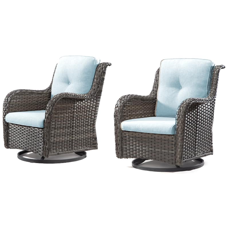 Cozywor Brown Wicker Patio Swivel Rocking Chair (Set of 2)