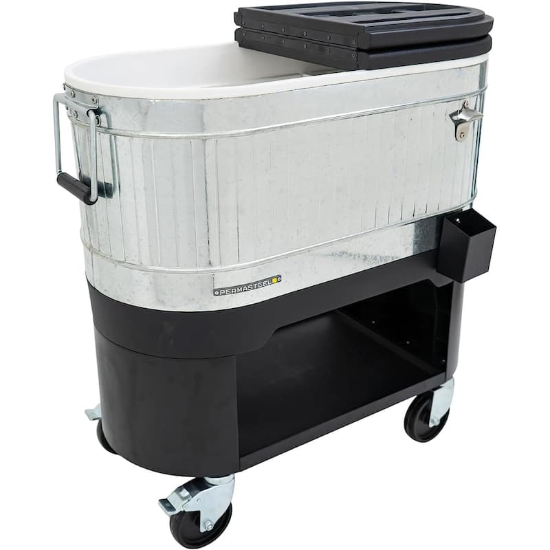 Permasteel 120-Qt Galvanized Steel Rolling Patio Cooler with Dividers