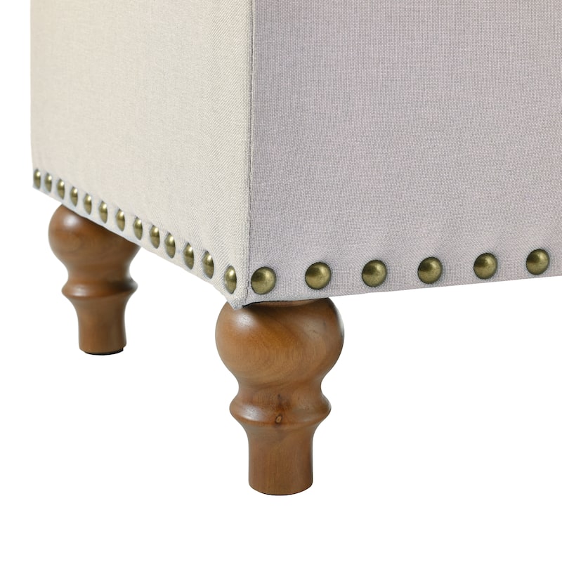 Linen Fabric Storage Ottoman Bench, Multi-Functional Storage Ottoman, End of Bed Bench with Hidden Hinge Lid & Rivet Trim