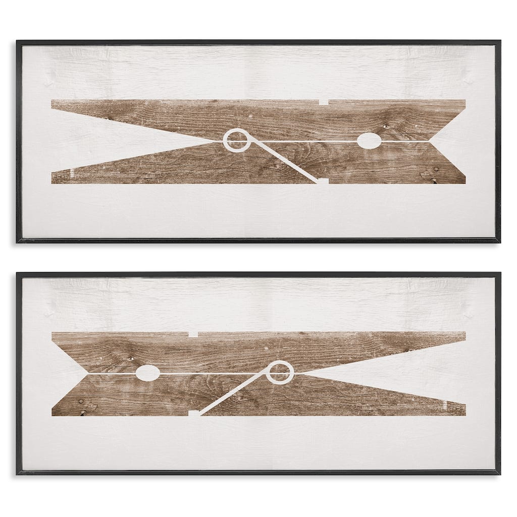 Stupell Minimal Laundry Clothespins Framed Giclee Art Design by Daphne Polselli (Set of 2)