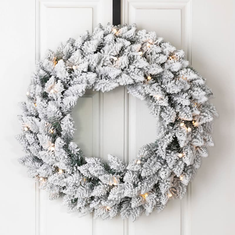 Glitzhome 24"D Pre-Lit Christmas Wreath Matched 2pk 9ft Garland Set