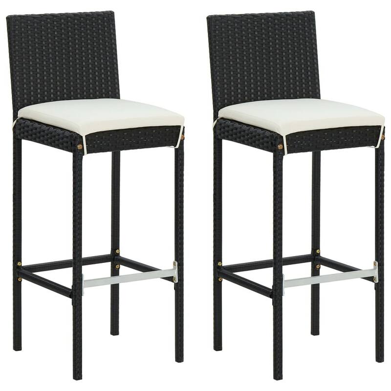 Nyra Outdoor Barstool Chair Set of 2, Cream Cushions Black Poly Rattan