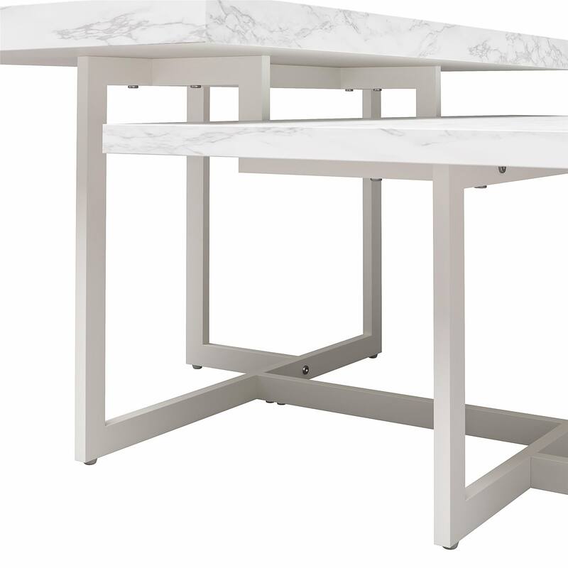 Roomfitters Brielle Two-Tier Coffee Table with Faux Marble Top and Metal Frame, White