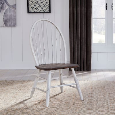 Farmhouse Two Tone White Windsor Back Side Chair- Set of 2 (Set of 2)