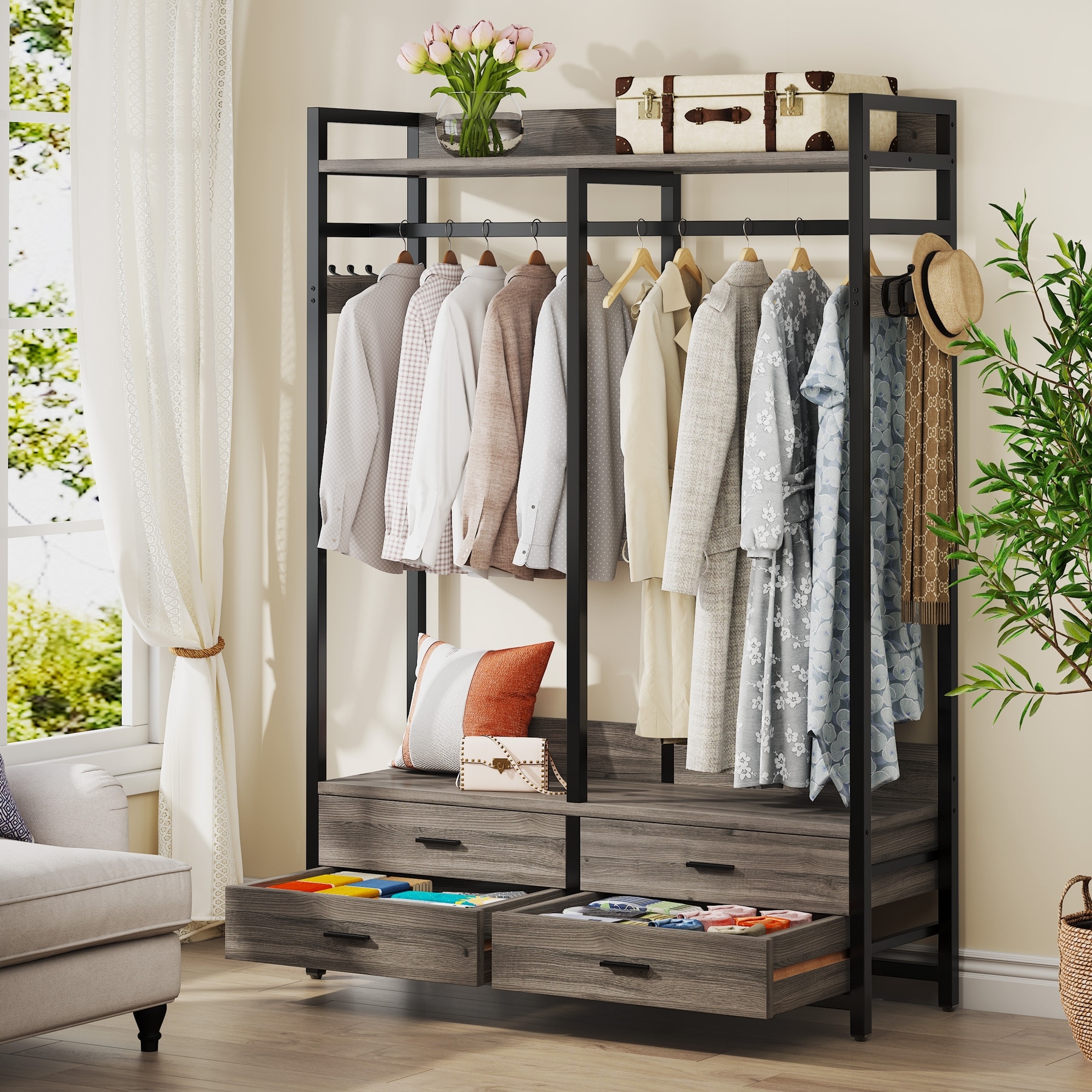 Garment rack sales with drawers