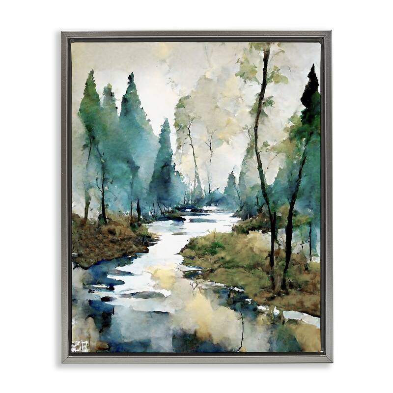 Stupell Watercolor Creek Landscape Framed Floater Canvas Wall Art Design by Ray Powers