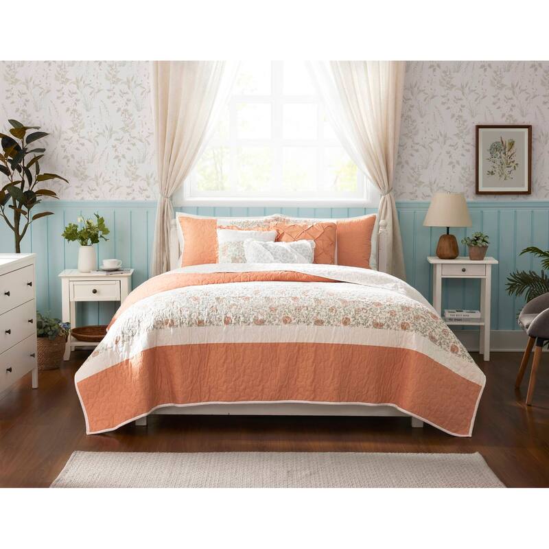 GDF Studio - Cotton Percale Reversible Quilt Set with Decorative Pillows