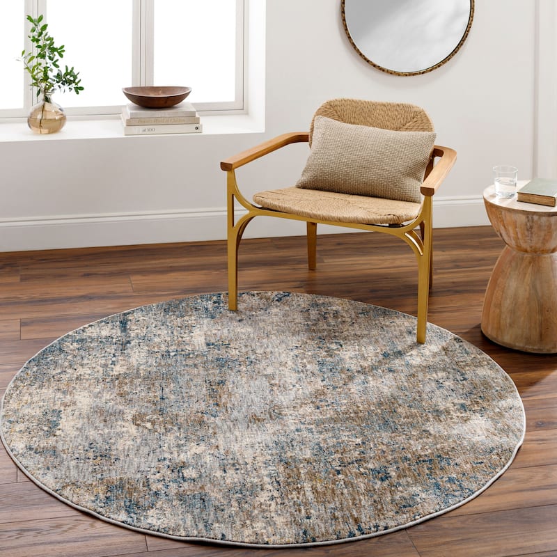 Livabliss Modern & Contemporary Mirabel Abstract Area Rug - 7'10" x 7'10" Round - Brown/Blue