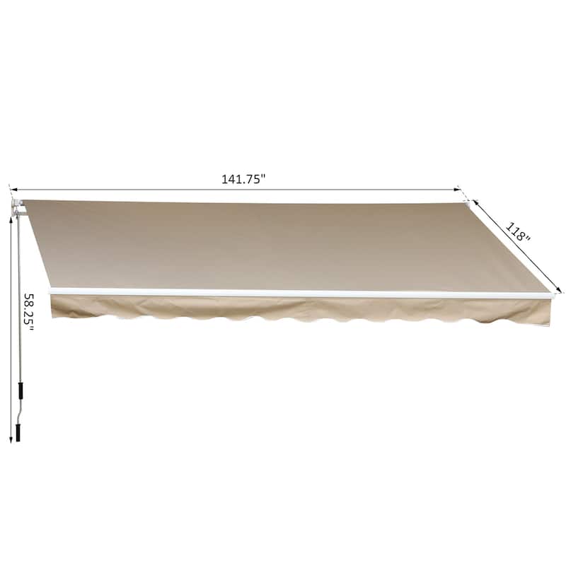 Outsunny 12' x 10' Retractable Awning Patio Awnings Sun Shade Shelter with Manual Crank Handle, 280g/m² UV