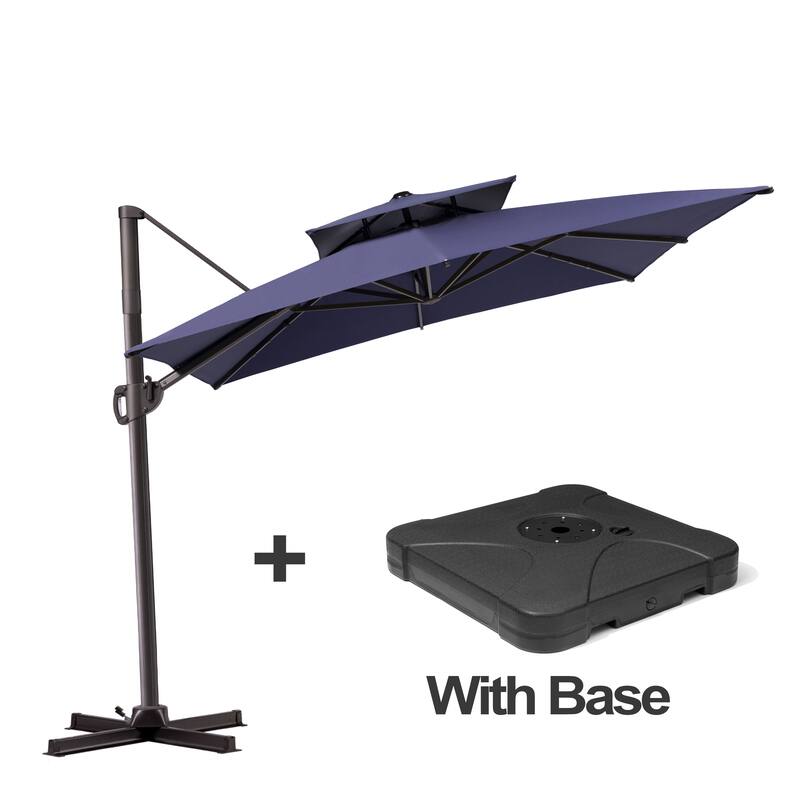 Pellebant Outdoor Patio Cantilever Umbrella with Base - Navy Blue