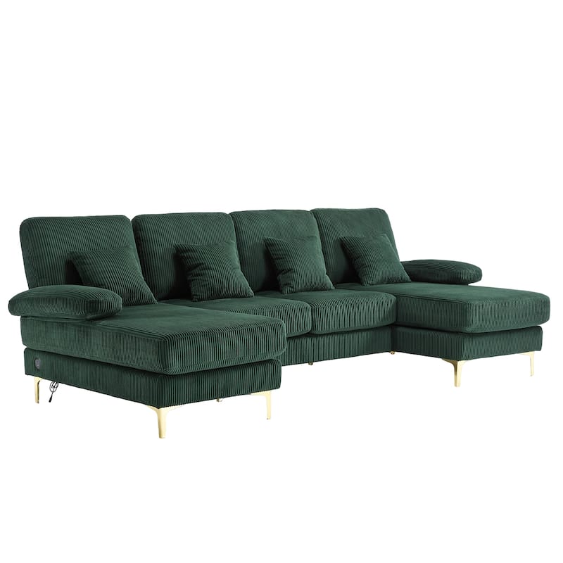 HOMEFUN Corduroy Upholstered U-shaped Adjustable Light Modular Sectional Sofa With Type-C and USB ports