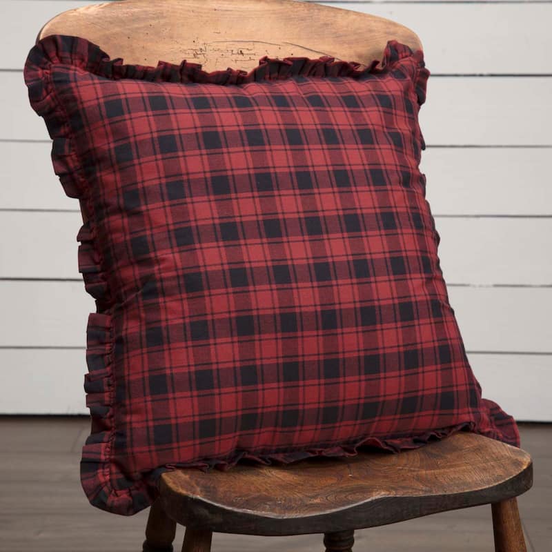 Cumberland Plaid Pillow 18x18 - Accent - Pillow 18x18 - Polyester - Chili Pepper/Caviar