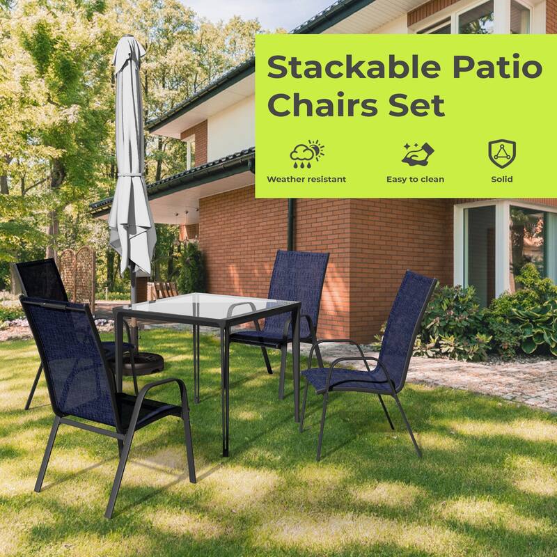 4-Pieces Stackable Black Steel Frame Stationary Dining Chair Dining Chairs Set
