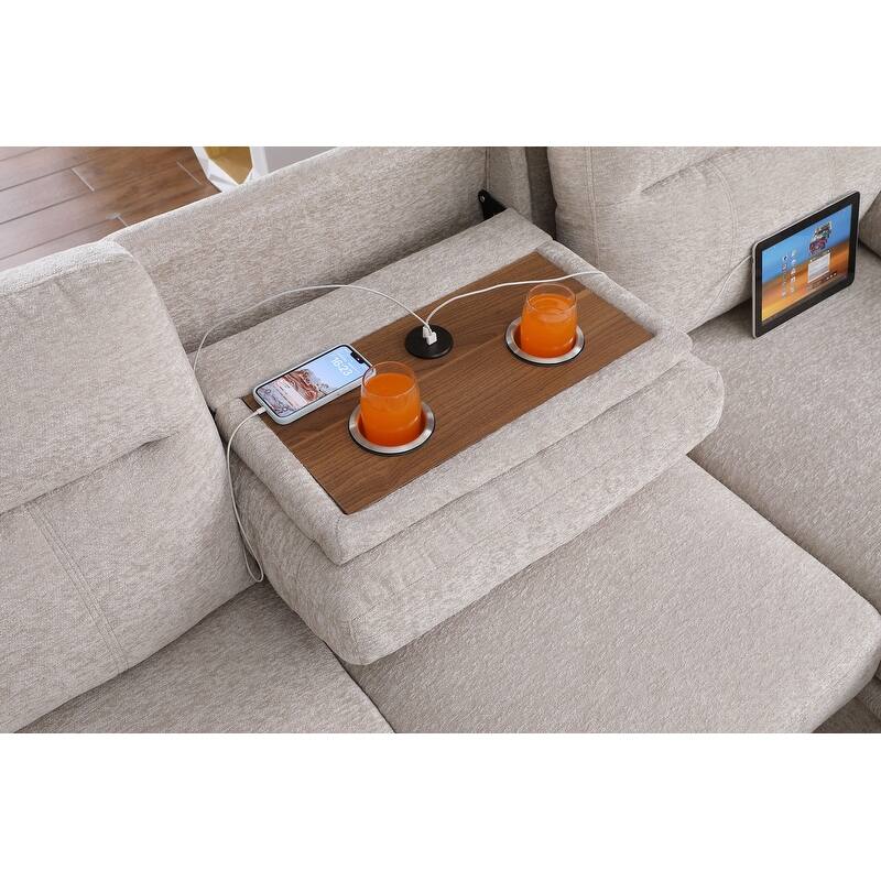 Kipling II 94"W Chenille Fabric Sleeper Sectional Sofa with Right-Facing Chaise, Cupholders, USB Charging port