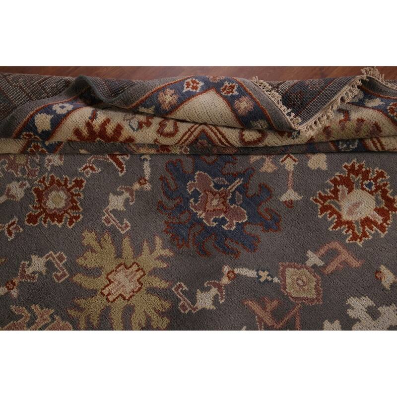 All-Over Gray Geometric Oushak Indian Rug Hand-Knotted Wool Carpet - 8'0"x 10'0"