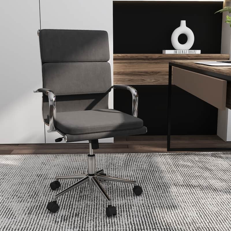 Ergonomic Office Chair with Rocking Backrest Grey Leathaire Swivel Desk Chair Adjustable Height and Wheels