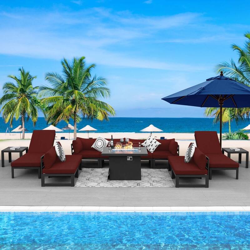 FINCATI Aluminum Outdoor Patio Furniture Conversation Sectional Sofa Set - 13 Pieces - Burgundy