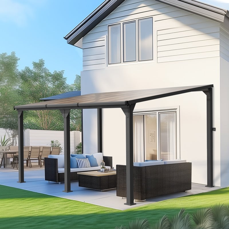 Hardtop Outdoor Gazebo Pergola Aluminum Framed with Sloping Pitched Roof for Garden, Patio, Backyard
