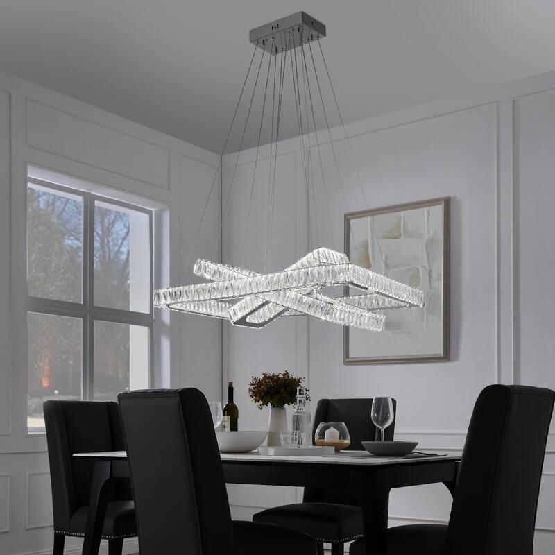 Crystal Elegance Integrated LED Chandelier - 3 Rectangles