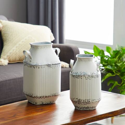 White Iron Farmhouse Decorative Jar (Set of 2) - S/2 13", 15"H