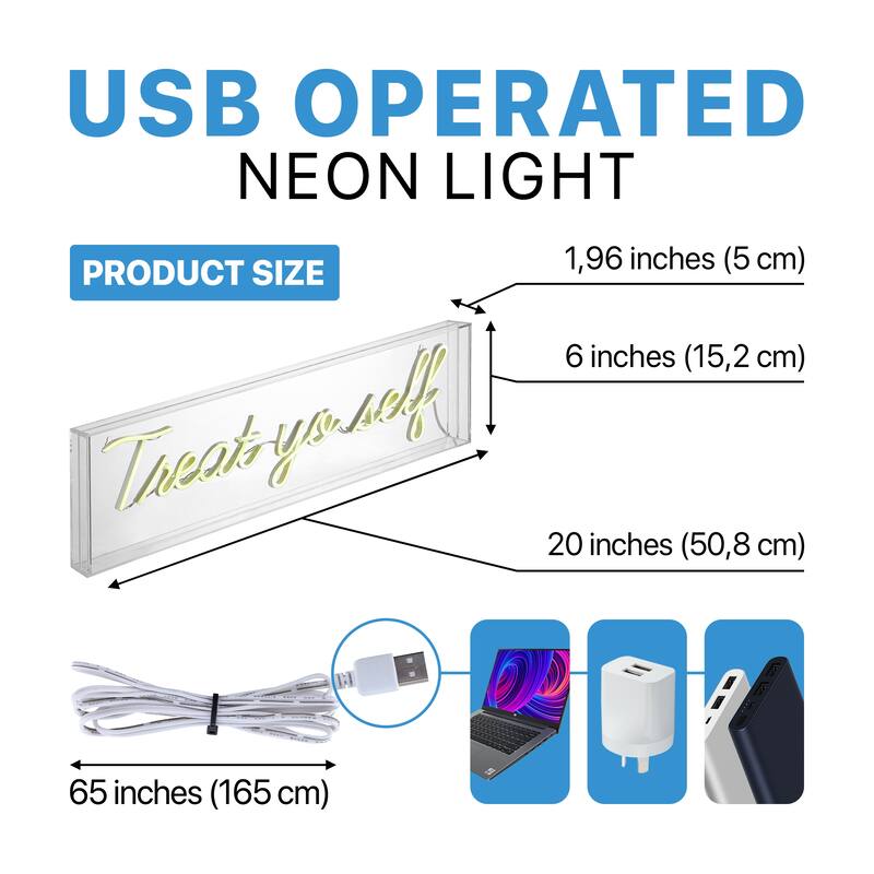 Charles Yo Self 20" Contemporary Glam Acrylic Box USB Operated LED Neon Light, Yellow by JONATHAN Y - 1 Bulb