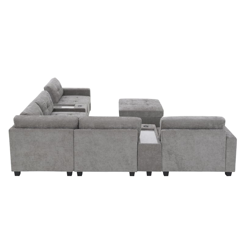 U Shaped Sectional Couch Set w/ USB Charger, Storage Drawers & Pockets