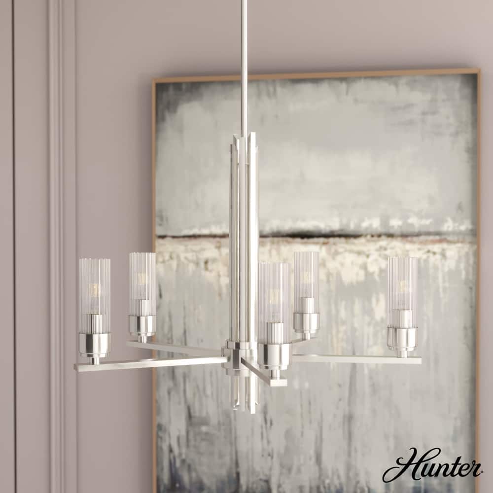 Hunter Gatz Ribbed Glass Chandelier - Dining Room, Kitchen Island, Entry - Glam, Contemporary, Transitional
