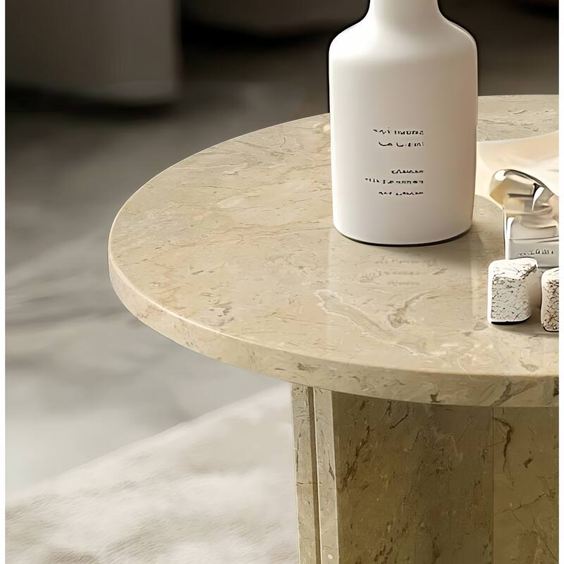 Roomfitters Round Marble Coffee Table, Natural Stone Side Table for Living Room, Solid Marble Accent Table
