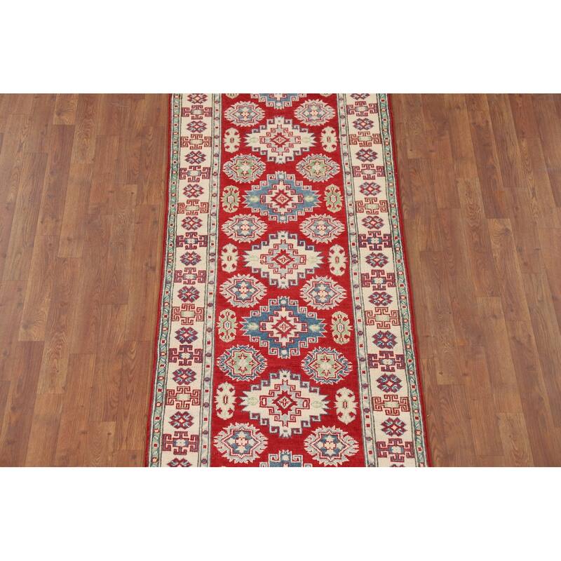 Geometric Kazak Runner Rug Handmade Oriental Wool Carpet - 2'9" x 9'8"